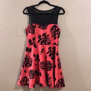 Pink skater dress with velvet roses